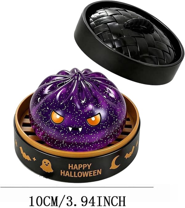 Halloween selvlysende sakte-stigende dumplingleke – Halloween spøkelsesdumpling stressavlastningsleke med dampkurv (lilla)
