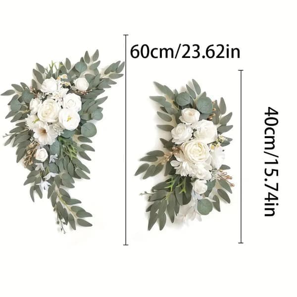 Konstgjord blomsterbåge för bröllop (set) lämplig för bröllopsdekorationer, ceremoni- och receptionsbakgrunder (vit)