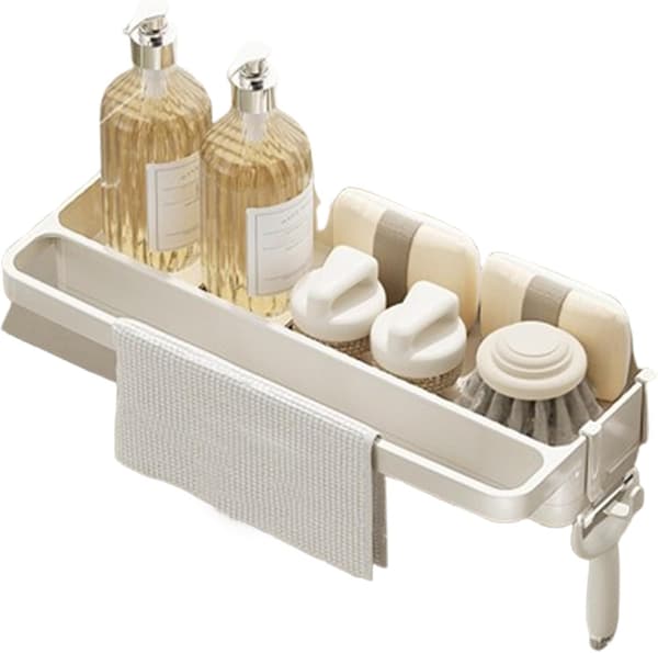 Sink Organizer - Countertop Sponge Holder, Compact Drain Organizer, Multifunctional Soap Dish for Brushes & Scrubbers, Bathroom.