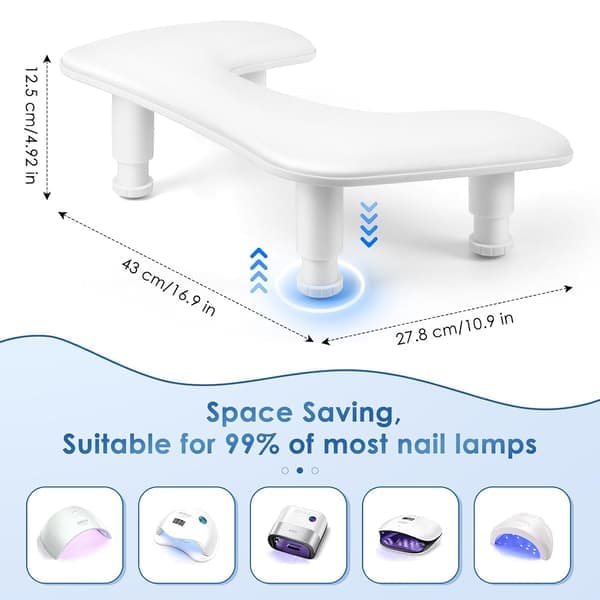 Nail Tech Armrest Nail Art Technician U-Shaped Adjustable Nail Art Armrest - White PU Leather Hand Rest Adjustable Tilt.