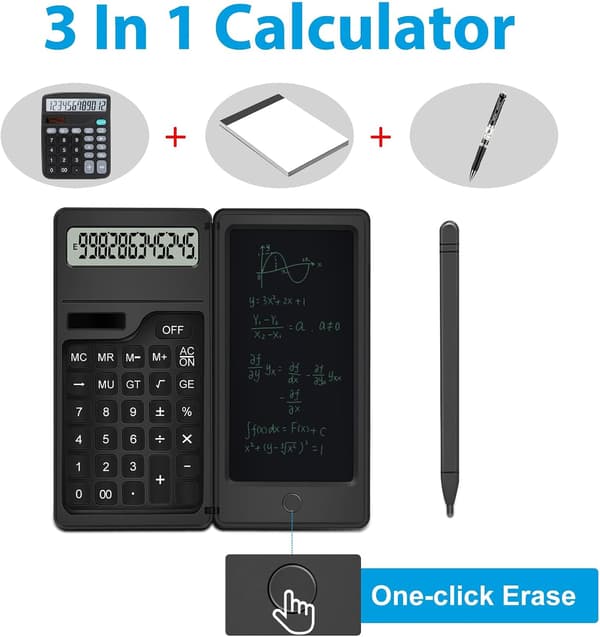 Calculator with Notepad, Solar Powered Desktop Calculator, Solar and Battery Support.