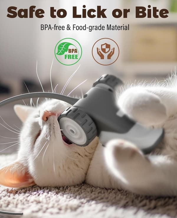 3-in-1 Interactive Cat Toy with 2-Speed Automatic Mouse, Hanging Feather & Silicone Tail - Self-Play Fun for Bored Indoor Cats & Kittens grey