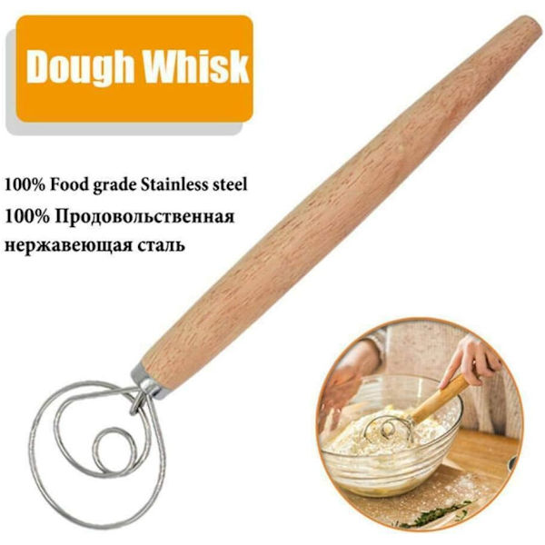 Rostfritt stål dansk degvisp med trähandtag kök bakverktyg special
