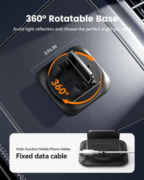 360° Rotating Dashboard Phone Holder with Adjustable Spring Clamp