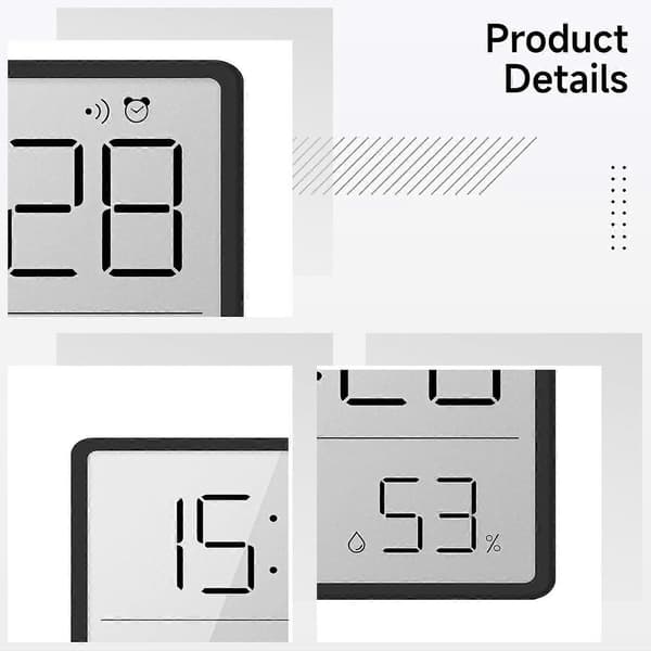 Portable Battery-Powered Temperature and Humidity Meter with LCD Screen, Multifunctional Alarm, Ultra-Thin Digital Wall Clock