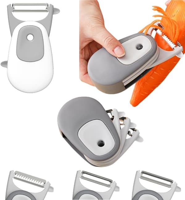 3-in-1 Multifunctional Peeler, Stainless Steel Kitchen Peeler for Potatoes Fruit, Julienne Slicer Vegetable Cutter – Essential Kitchen Tool (White)