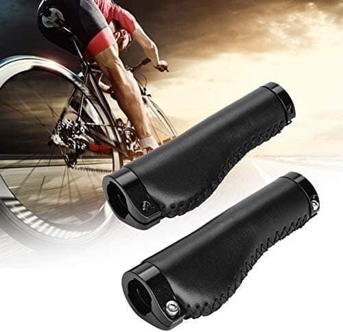 Leather Handle Locking PU Handlebar Grips Handle End Holding Locking Grips for Mountain Bike (Black)