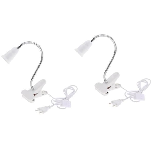E27 Socket - 40 cm White Flexible Hose - 2-Pack - LED - Flexible Clamp - Integrated Switch - Omnidirectional Base