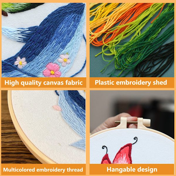 4 set broderikit för nybörjare vuxna, broderikit för nybörjare vuxna, blommigt broderikit, broderikit för nybörjare