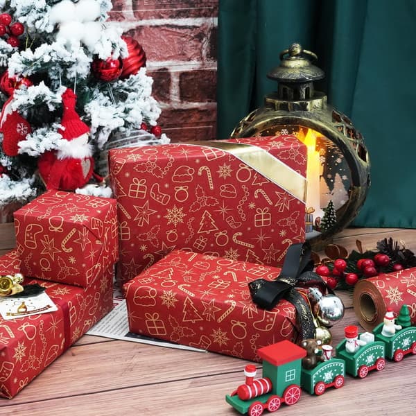 10 ark julklappspapper rulle rött kraftpapper julklappspapper presentpapper snöflingemönster presentpapper