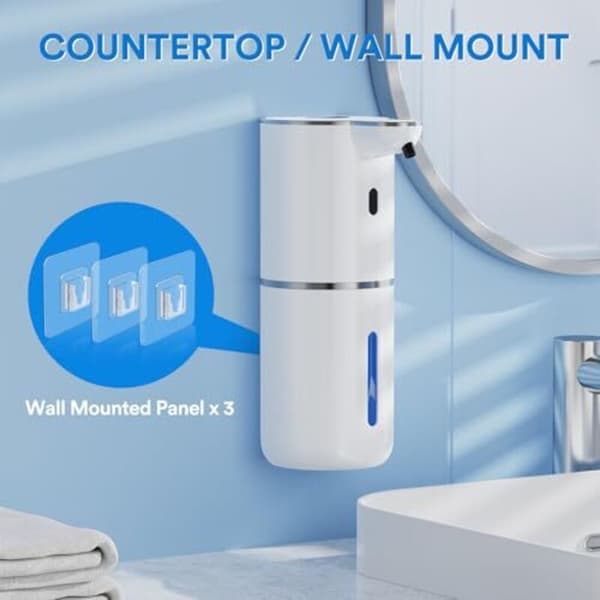 Automatic Soap Dispenser with Digital Display, Touchless Wall Mount, Electric, 380ml, with Sensor, USB Rechargeable, for Bathroom and Kitchen, White