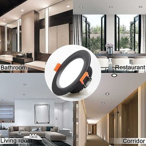 7W LED Downlight Dimbar Svart Extra Platt 5-pack, Vitt Ljus 6000K, Utskärning 80-90mm, För Badrum, Kök, Vardagsrum, Hall
