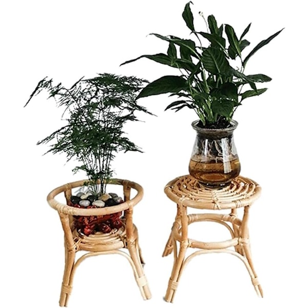 Rattan Stativ Naturlig Vävd Blomsterställ Krukväxt Krukhållare för Trädgård Heminredning