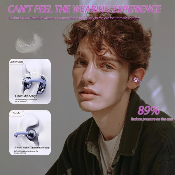 Sport Bluetooth 5.4 Headphones Ultralight 4.2g LED Display Open Design Stereo HiFi On Ear 50 Hours Playtime Android & iOS IPX5 Elegant Wireless