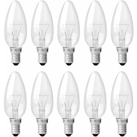 Clear Chandelier E14 40W, Dimmable Incandescent Bulb, Warm White 2700K, 400LM, Flame Bulb, E14 Edison Screw Bulbs, 10-pack