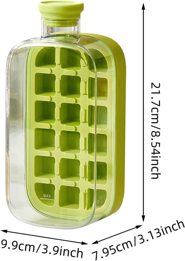 2-i-1 isbitsform med lock och behållare, vertikal frysförvaring, lättsläppt silikonform, 800 ml + sugrör + rem – grön