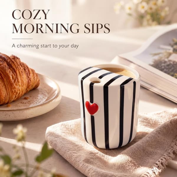 10oz Keramisk Kaffemugg med Drickhålslock Handmålad Svart Rand