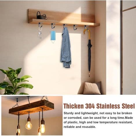 10 Pieces Stainless Steel Ceiling/Wall Mounted Hooks with Screws, Screw-in Wall Hook
