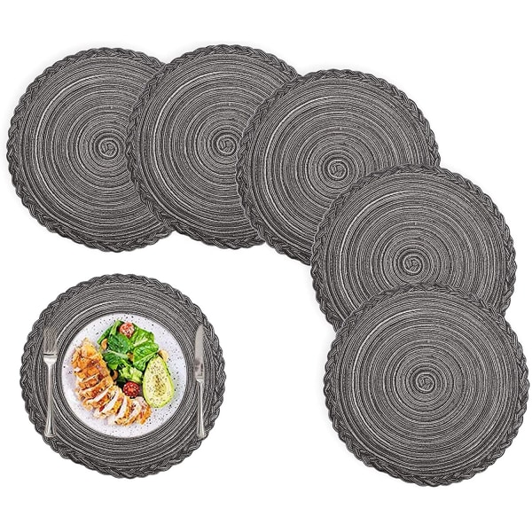 Runda placemats  set med 6 runda vävda placemats  värmebeständiga  flätade  halkfria och tvättbara  placemats och