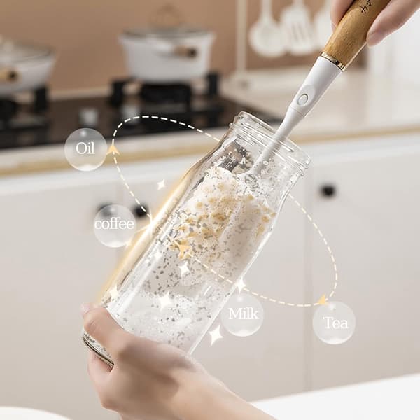 4-in-1 Kitchen Sink Brush Set, Bamboo Handle Grout Brush with Storage Holder, Replaceable Brush Heads and Cleaning Tools for Bottles, Dishes