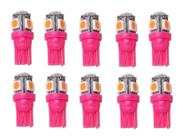 [KK] T10 w5w Rosa / Rosa Led med 5st 5050SMD-chip 12v DC 10-pack