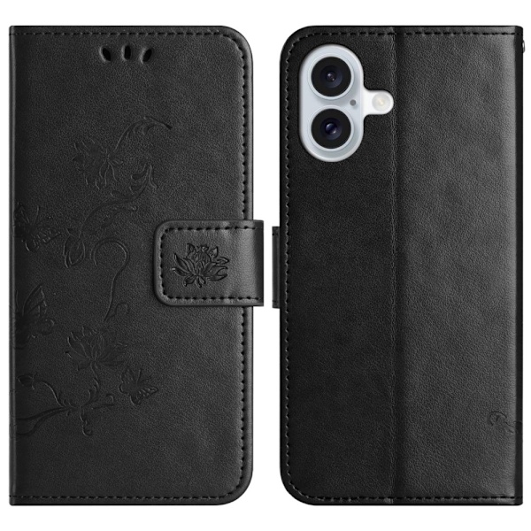 Läderfodral Fjärilar iPhone 16 Svart