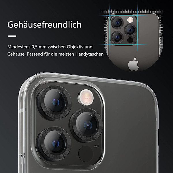Kameraskydd för iPhone 13 Pro/iPhone 13 Pro Max Kameraskydd i härdat glas, individuellt metallringskydd i härdat glas
