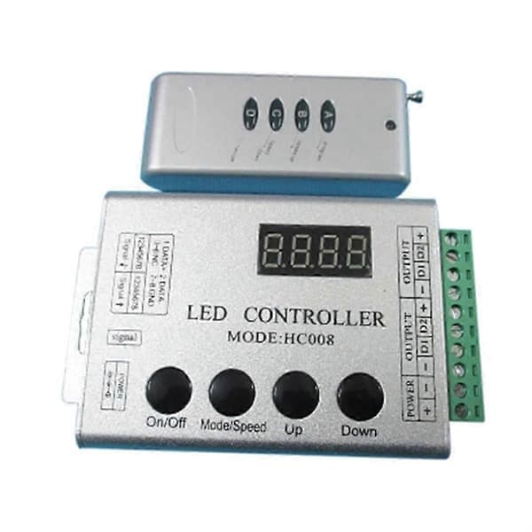 HC008 Programmerbar LED-kontroller, 133 strømmoduser, RF-kontroll, 2048 LED-piksler, egnet for WS2811 og WS2812 RGB LED-er.
