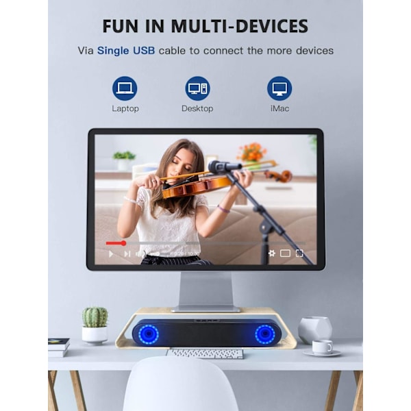 Datorhögtalare, USB-drivna PC-högtalare för stationära datorer och bärbara datorer, med LED-lampor, Plug and Play