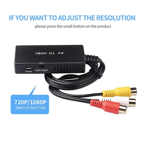 RCA til HDMI-omformer, kompositt til HDMI-adapter støtter 1080P PAL/NTSC