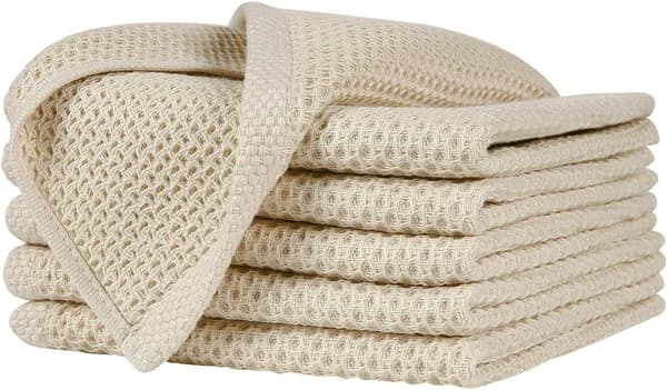 100% Cotton Waffle Kitchen Towel, Ultra Soft Absorbent Quick Dry Dish Towel, 30x30 cm, 6-pack