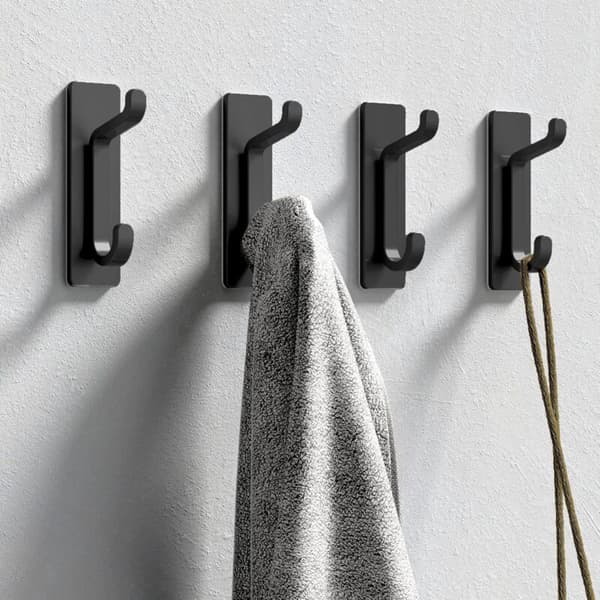 Self-adhesive wall hook, towel hanger for bathroom, dishcloth for kitchen, self-adhesive clothes hanger, wall mounting without drilling, black, 4 pieces