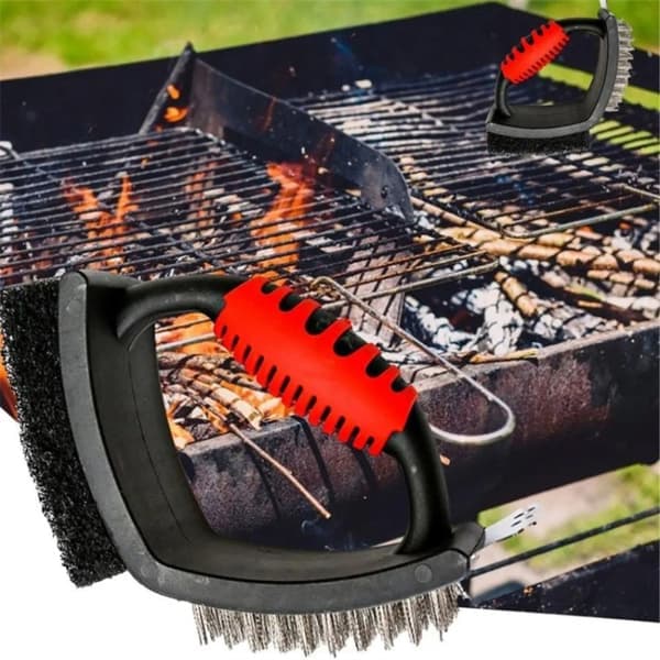 3-i-1 Grillrengjøring BBQ-børste Skrape stålbørste Svart