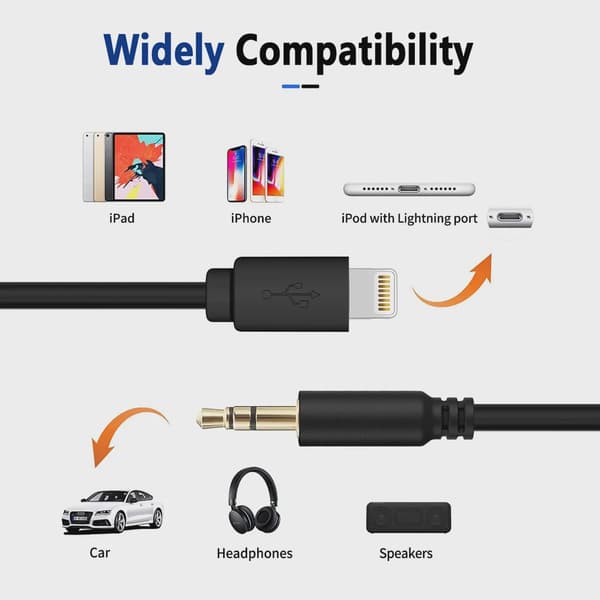 SiGN Lightning til Aux 3.5mm Lydkabel, 1m - Svart