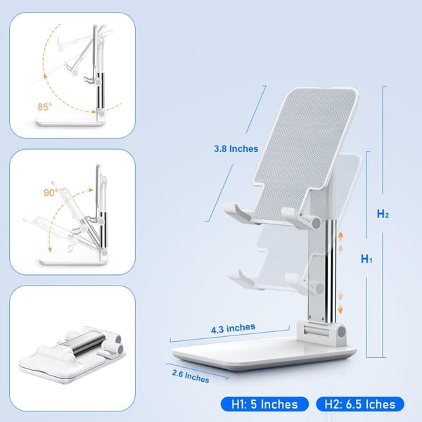 Mobile Phone Stand, Angle and Height Adjustable Cell Phone Holder with Silicone Pad for Desk, Fully Foldable Mobile Phone