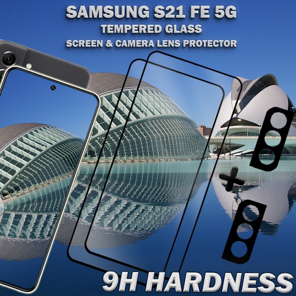 2-Pack Samsung S21 FE (5G) Skärmskydd & 2-Pack linsskydd - Härdat Glas 9H - Super kvalitet 3D