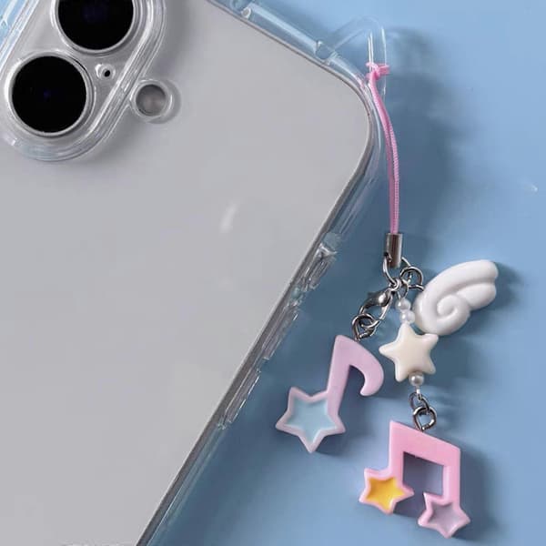 Star Charm Keychain Phone Strap for Mobile Devices Alloy Plastic Design Beaded Chain Secure Loss-Proof Functionality Rose Red