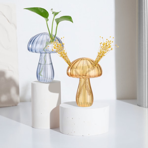 Gul genomskinlig svampformad blomvas, glasvas för blommor transparenta växtbehållare blomsterarrangemang