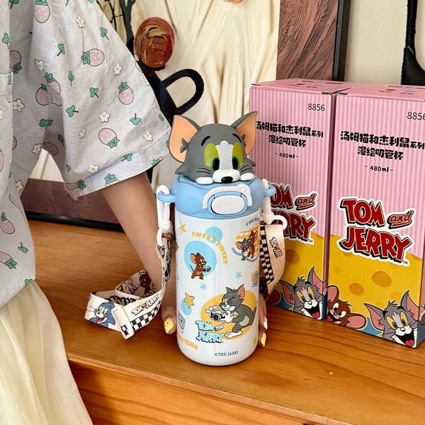 Tom & Jerry Tegneserie Isolert Vannkopp – 480ml Rustfritt Stål Barnekopp, 6–12t Termoskopp Blå blå 480 ml