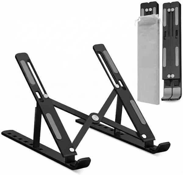 Justerbar bærbar computerstander til skrivebord - Sammenklappelig og bærbar ABS+silikone stander, ventileret køleholder til 10-17,3” bærbare computere og tablets (sort) sort