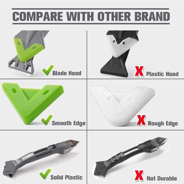 5-in-1 Silicone Caulking Tool (Stainless Steel Head), 5 Replaceable Silicone Pads, Caulk Remover and Silicone Sealant Corner Scraper.