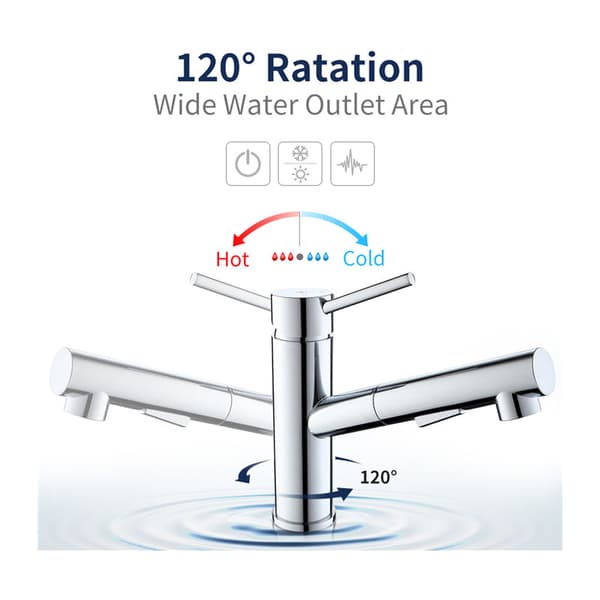 120° Swivel Kitchen Faucet with Pull-Out Spout, 2 Nozzles to Choose From.