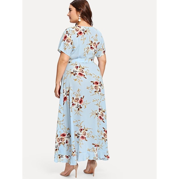 Plus Size Casual V-hals Bälte Empire Midja Asymmetrisk Maxi Klänning