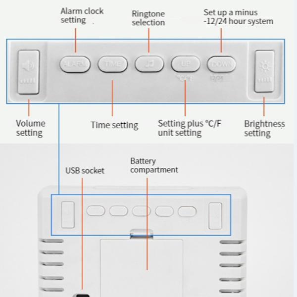Digital radioväckarklocka, med automatisk bakgrundsbelysning, datum, svart