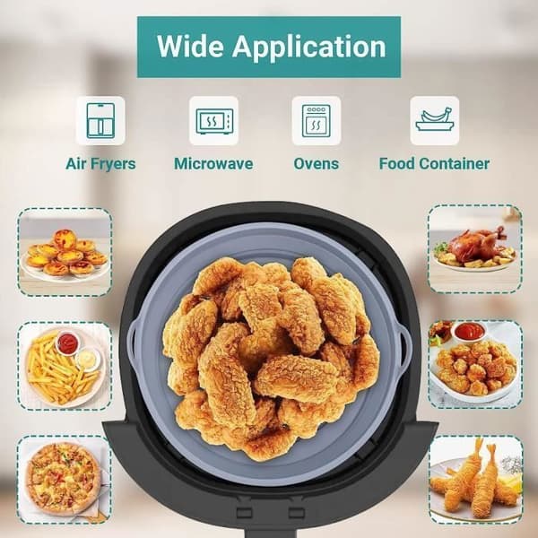 Silikoneform til Airfryer, 2 dele, genanvendelig Airfryer-tilbehørsform, varmluftsfriturekurv, flad rund sammenklappelig gryde