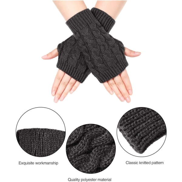 4 par fingerlösa varma handskar med tumhål Bomull halvfingerlösa körhandskar Stickade vantar för kvinnor, 20 cm