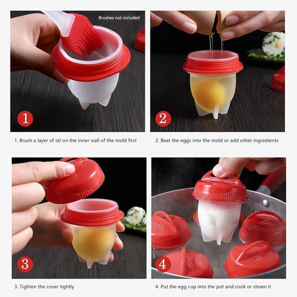 Egg Cooker 6-Piece Shell-Free Egg Cooker Set Non-Stick Easy to Clean Multifunctional Egg Cooker Set White.