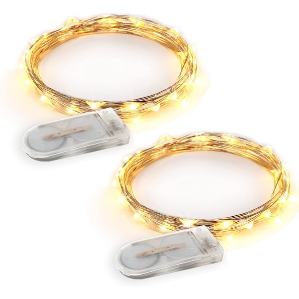 2-pack 6,5ft 20LED-lampor, ljusslinga batteridriven för uteplats, sovrum, semesterdekoration, etc.