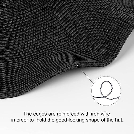 Dame Floppy Hat Stråhat Bred Skygge Solhat Åndbar Anti UV Stråhat Strand Solhat UPF 50+, Sort