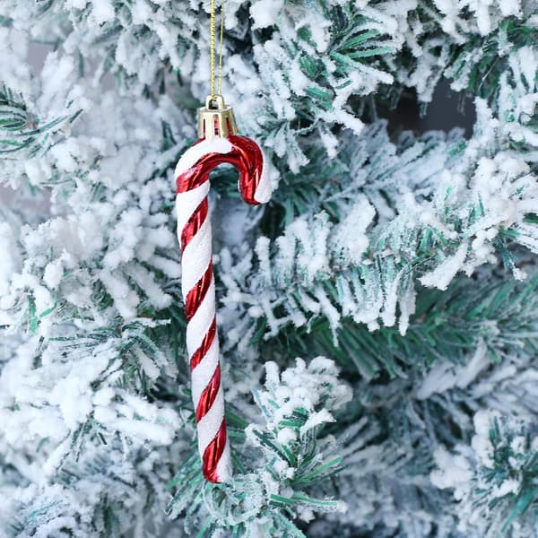 12 Shiny Candy Cane Christmas Tree Decorations Plastic Christmas Tree Ornaments Holiday Party Decorations (Red)